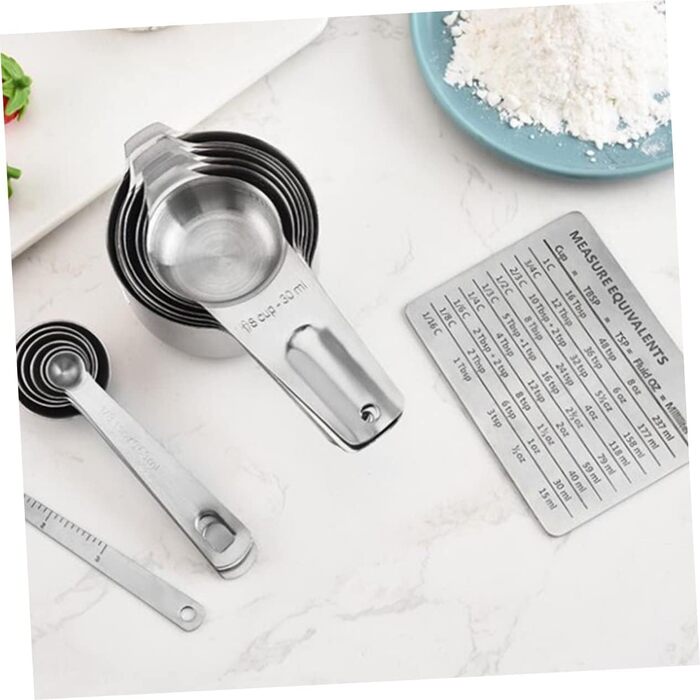 Amosfun Measuring Cup and Spoon Set: 7 Measuring Cups, 7 Measuring Spoons, Stainless Steel, Measuring Scale for Baking