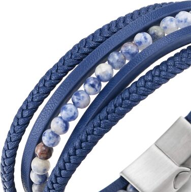 Браслет чоловічий COOLSTEELANDBEYOND з магнітним застібком, шкіряний, синій з блакитно-білими вставками