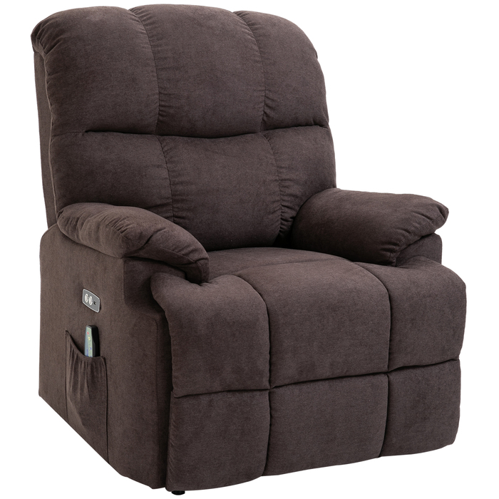 HOMCOM Massaging Chair with Stand-Up Assist, Electric Recliner with 8 Vibration Massage Points, Adjustable TV Chair, USB Interface, Velvet Dark Brown