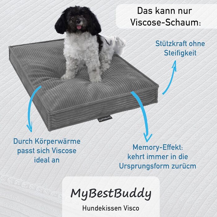 Лежанка для собак Visco L з матеріалом POSO-Cord, віскоеластична піна та ворсисті кульки, 40°C, 80 x 60 см (60x40 см, сірий)