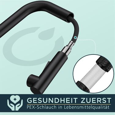 Кран FORIOUS для кухні з висувною лійкою, душовою насадкою, поворотний на 360°, 2 режими розпилення, матовий чорний