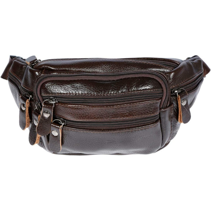 Чоловіча поясна сумка Christian Wippermann з натуральної шкіри - преміум якість, 24x12x6-8 см, 3 відділення на блискавці, регульований ремінь, коричнева