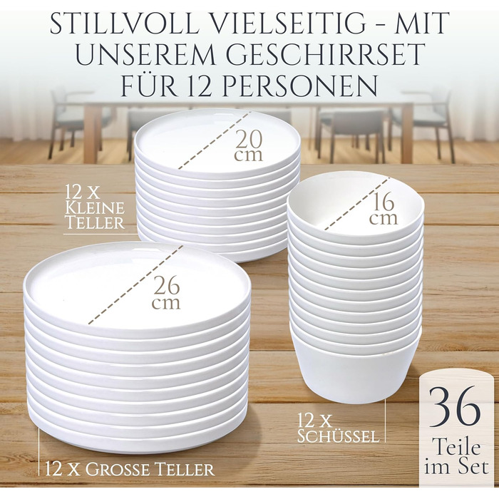 Набір посуду з порцеляни Pure Living на 12 осіб, 36 предметів, білий, Crystal, TESTSIEGER