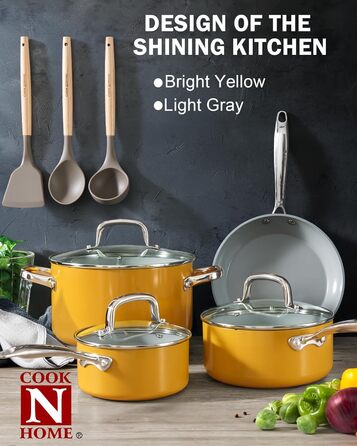 Набір посуду Cook N Home: 10 предметів, антипригарне покриття, кераміка, індукція, жовтий