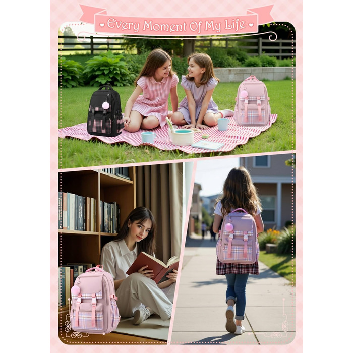 Рюкзак для підліток та жінок, 17 дюймів, легкий, естетичний, для подорожей, навчання, роботи (рожевий)