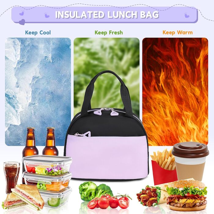 Дитячий рюкзак для школи для дівчаток: Kawaii рюкзак з великою місткістю (3-частинний набір, чорний та фіолетовий)