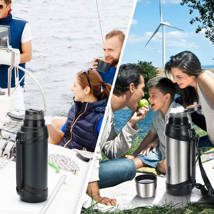 2.5L Thermos Flask/Thermos Jar, Stainless Steel Insulated Flask/Drinking Bottle, Insulated Flask with 2 Drinking Cups, Double-Walled Insulation Camping Water Bottle, 24h Hot & Cold (Dark Blue)