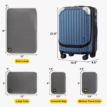 LEVEL8 Suitcase Trolleys Carry-on Hard Shell Suitcase Rolling Suitcase Travel Suitcase, TSA (Blue with Organizer Set, (Organizer Set) 37*25*55.5CM)
