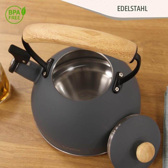 Чайник електричний Nordic Wasserkessel Induktion 2.3L з нержавіючої сталі, для чаю та кави, з нержавіючої сталі, сірий, сумісний з усіма типами плит