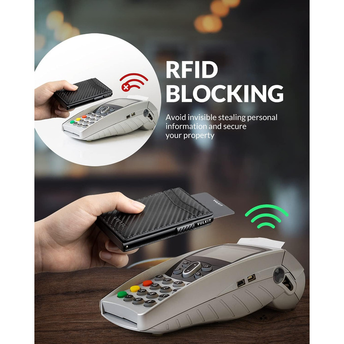 Кредитне портмоне VULKIT з RFID захистом, шкіряне, автоматична висувна картка, для карток та нотаток, чорне