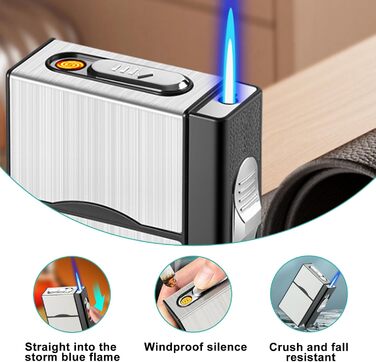 Алюмінієве екіпен для сигарет з запальничкою: водонепроникний кейс для 20 сигарет, USB зарядка (без газу), білий