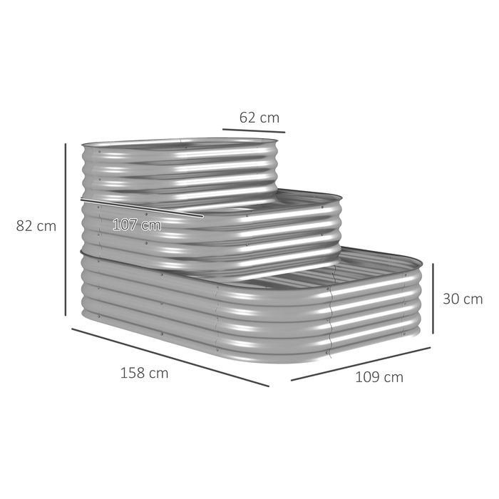 Outsunny Metal Raised Garden Bed, 3-Tier Planter Box, DIY Flower Box, Herb Garden with Safety Edges, Vegetable Bed for Garden, Balcony, Silver, 158 x 109 x 82 cm | Aosom