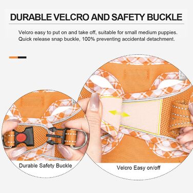Нашийник для собак та котів, маленьких порід, з повідком, відбиваючий, дихаючий, анти-тяга, безпечний, помаранчевий (L)