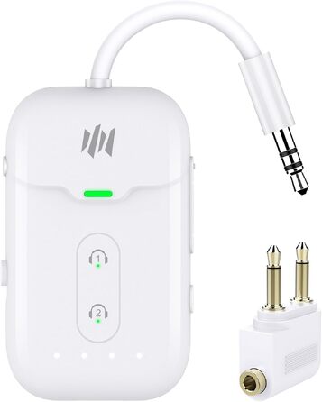 Bluetooth адаптер-трансмітер та ресивер 2-в-1 для літака та аудіосистем, версія 5.4, aptX, 3.5мм Jack (білий)