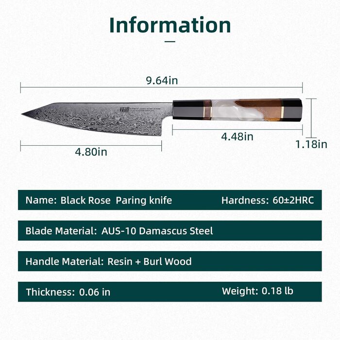 Японський ніж Kiritsuke FINDKING 9 дюймів (серія BLACK-ROSE), ніж для професійних та домашніх кухарів, ніж з дамаської сталі, овочевий ніж 5 дюймів