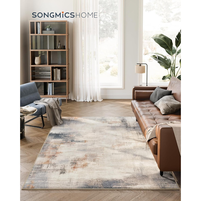 SONGMICS HOME Rug, 160 x 230 cm, Living Room Rug, Non-Slip Rug, Modern Abstract Style, for Living Room, Kitchen, Hallway, Dining Room, Machine Washable, Camel Brown TAR077K01