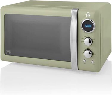 Мікрохвильова піч Swan Retro SM22030GNEU 20L, зелена, 800W, вінтажний дизайн