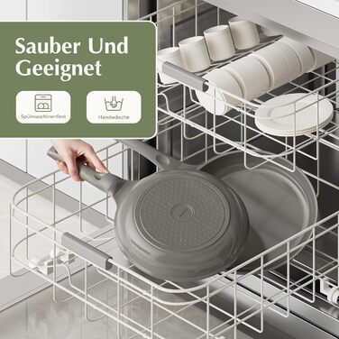 Сковорода Redchef з антипригарним покриттям 24 см, керамічна, для індукційних плит, для омлетів, без PTFE, PFAS, PFOA, стійка до подряпин, придатна для миття в посудомийній машині, без кришки (сіра)