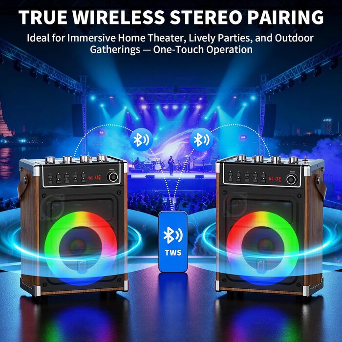 Караоке-машина JYX з 2 UHF-мікрофонами, Bluetooth, LED-підсвічуванням та підтримкою PA-системи, AUX, FM, Rec - (Бронза)