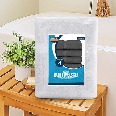 Комплект банних рушників Utopia Towels, сріблясті – 100% бавовна, 600 г/м², швидковисихаючі, дуже поглинаючі, м'які, 4 шт.