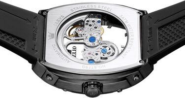 Чоловічий скелетон-годинник OLEVS: автоматичний механізм, сталевий браслет, водонепроникний, з календарем та підсвіткою, чорний