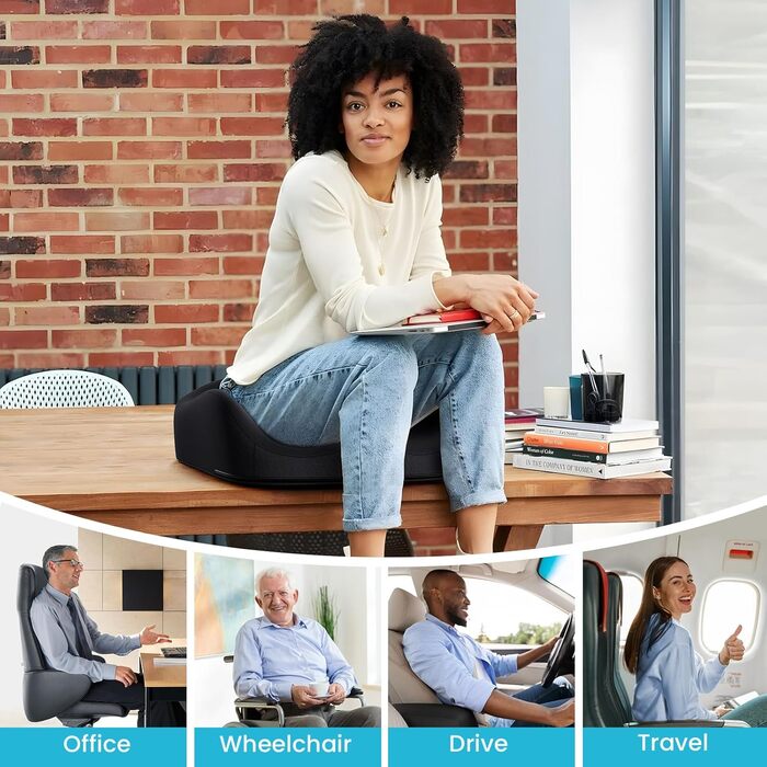 Ортопедична подушка для сидіння Benazcap Donut – для офісного крісла, авто та інвалідного візка. З ергономічної піни пам'яті для геморою, ішіасу, вагітності та після пологів (чорний)