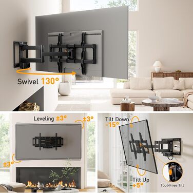 Настінна кріплення для телевізора Perlegear з розеткою, 42'-90', 68 кг, VESA 600x400 мм, PGLF11 (оновлена версія)