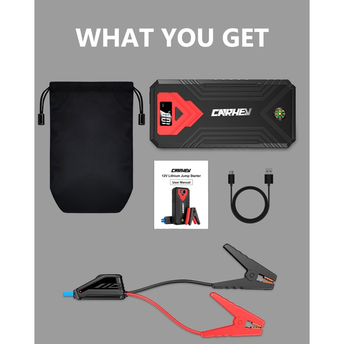 Powerbank для автомобіля Starthilfe: пусковий пристрій, 4000A, 12V, USB, LED, для бензинових та дизельних авто (до 8.0L)