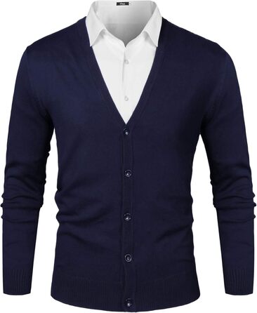 iClosam Кардиган чоловічий в'язаний з V-подібним вирізом, з ґудзиками, легкий, синій, розмір M