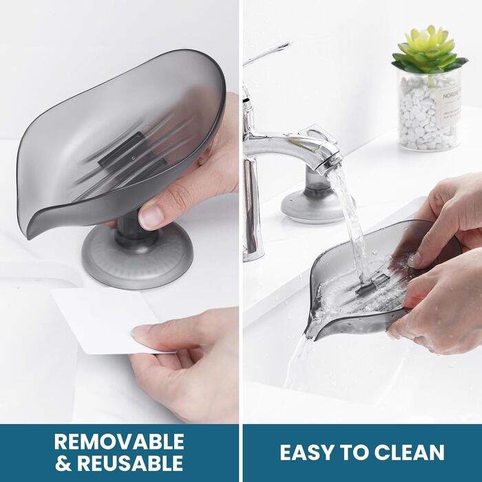 Набір мильниць з піддоном TAILI, 2 шт., сірий колір, витримують до 5 кг, без свердління, для ванної кімнати та кухні