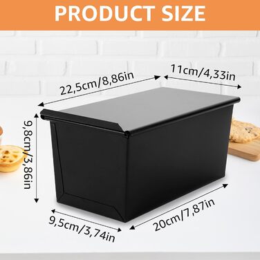 VIDETOL 2 Pack Loaf Pans with Lid, 450g Toast Bread Mold Non-Stick, Black Bread Box for Toast and Bread