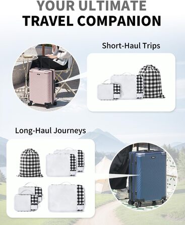 Органайзер для валізи ECOHUB, набір 6 шт. з ID-міткою, екологічні валізи для подорожей, легкі дорожні сумки, дихаючий рюкзак-органайзер, патент на корисну модель (зелений) (чорно-білий)