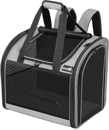Pecute Рюкзак для собак та 2 котів, переноска для тварин, сумка-рюкзак, переноска з вентиляцією, складаний рюкзак для собак та котів (Сірий 03)