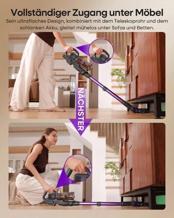 Бездротовий акумуляторний пилосос AlloyMove A03 Lila: потужність 450W, 45000Pa, LED, 60 хвилин роботи, для тварин, килимів, твердих поверхонь