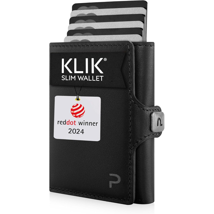 Чоловічий шкіряний гаманець PURISTO KLIK Classic Slim з відділенням для монет - мініатюрний картхолдер з RFID-захистом (10-14 карт) - чорний, XL відділення для монет
