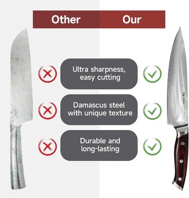 Набір кухонних ножів Sanhui Damast: 3 ножі з дамаської сталі з ручками з паккавуда. Професійний набір ножів у подарунковій коробці - ідеальний для професійних та аматорських кухарів.