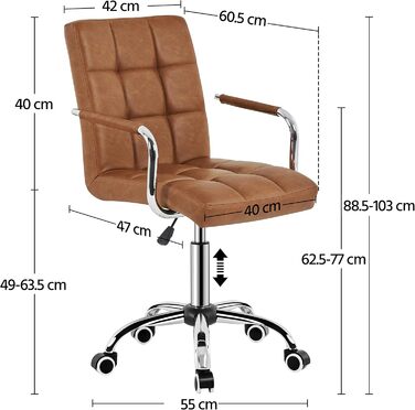 Офісне крісло Yaheetech з регулюванням висоти та знімними підлокітниками, з штучної шкіри (колір: коричневий ретро)
