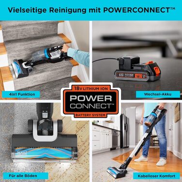 Бездротовий акумуляторний пилосос BLACK+DECKER POWERSERIES Extreme MAX BHFEB520D1 (18V, 2.0Ah, 4-в-1, без мішка, з електрощіткою та LED-підсвічуванням)