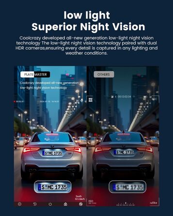 Відеореєстратор COOLCRAZY Dashcam Auto: 4K UHD, Dual камера, GPS, WiFi, 64GB SD-карта, IPS 3