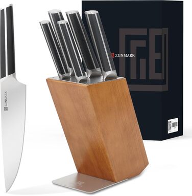 Набір ножів у блоці 13 предметів з нержавіючої сталі з ергономічними ручками, набір кухонних ножів для кухні, дерев'яний блок з шкіряним ремінцем