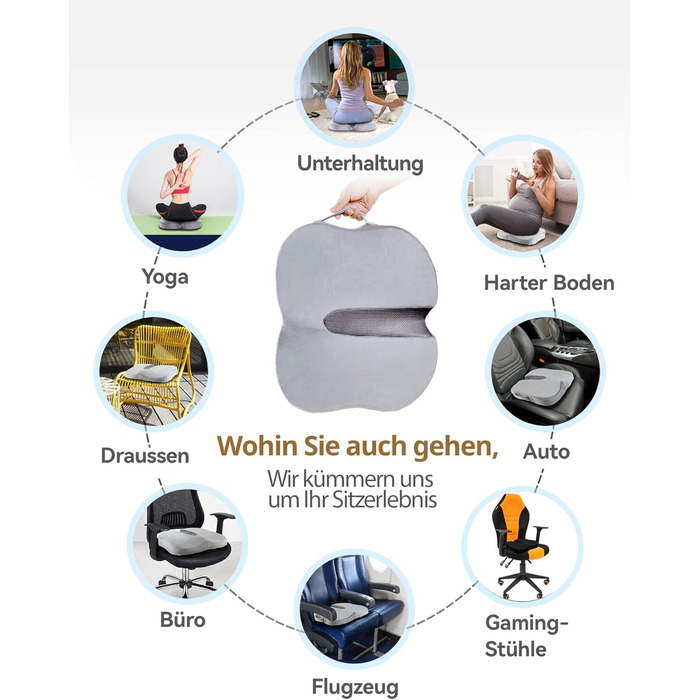 Подушка для сидіння Travel Ease з гелевою піною Memory Foam - ергономічна підтримка для офісу, авто та ігор (сірий)