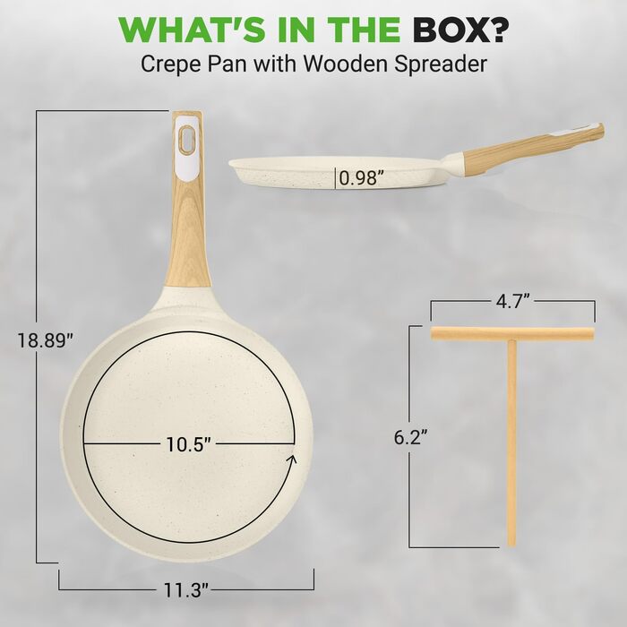 Сковорода для млинців Nutrichef з антипригарним мармуровим покриттям 28 см, індукція, алюмінієва, з дерев'яною лопаткою