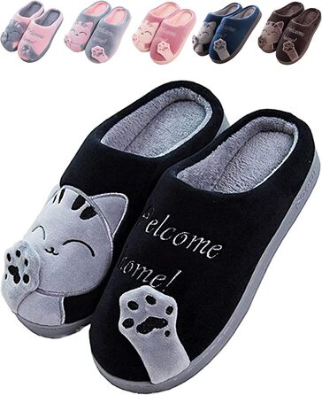 JACKSHIBO Зимові плюшеві тапочки для дому - жіночі та чоловічі. Теплі, зручні, чорні, 40/41 EU