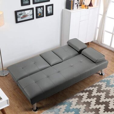 Yaheetech 3-Seater Convertible Sofa Bed with Cup Holders and Reclining Backrest