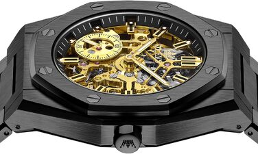 Чоловічий механічний годинник OLEVS Gold Skeleton: автоматичний підзавод, сталь, водонепроникний, з діамантами та підсвіткою (6669 Schwarz)