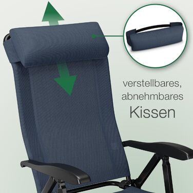 ELONEO Folding Camping Chair with Removable Footrest, Folding Chair made of Aluminum, Folding Garden Chair, Reclining Chair with Adjustable Backrest, Camping Chair (Folding Chair with Footrest (Basic), Blue)