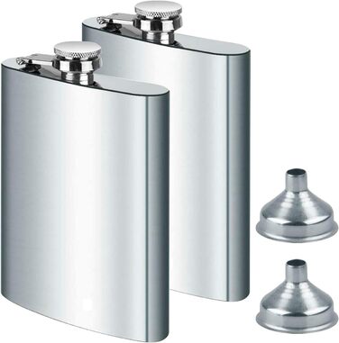 Набір з 2 фляг DealKits з нержавіючої сталі, 227 мл (8oz), з воронкою, для алкоголю, 304 нержавіюча сталь