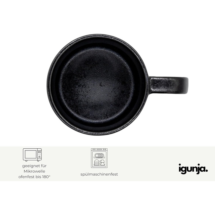 Igünja 12-Piece Dinnerware Set - Reactive Glaze Stoneware Bowls & Plates (Black, Mug Set) - Premium Handcrafted Tableware for 4