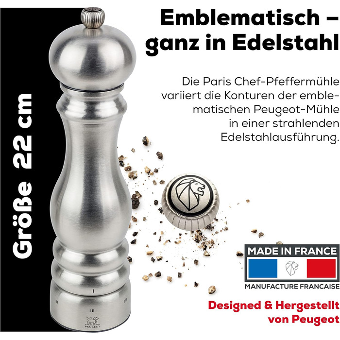 Перецьмолка Peugeot Paris Chef 22 см, нерж. сталь, срібляста