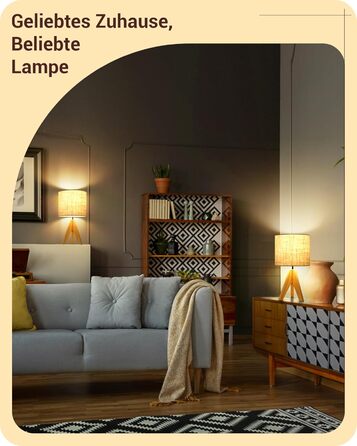 Настільна лампа EDISHINE, 2 шт. у наборі, дерев'яна, з абажуром кольору бежевого льону, цоколь E27, з лампочкою, вінтажний стиль, для спальні, вітальні, подарунок